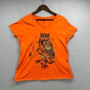 Celebrate Halloween T Shirt Womens XL Orange Owl Moon Graphic Tee Spooky Festive